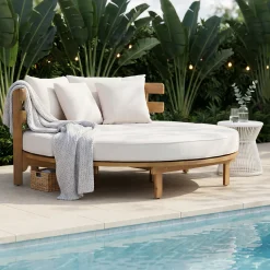 Outdoor Acacia Wood Round Lounger Daybed