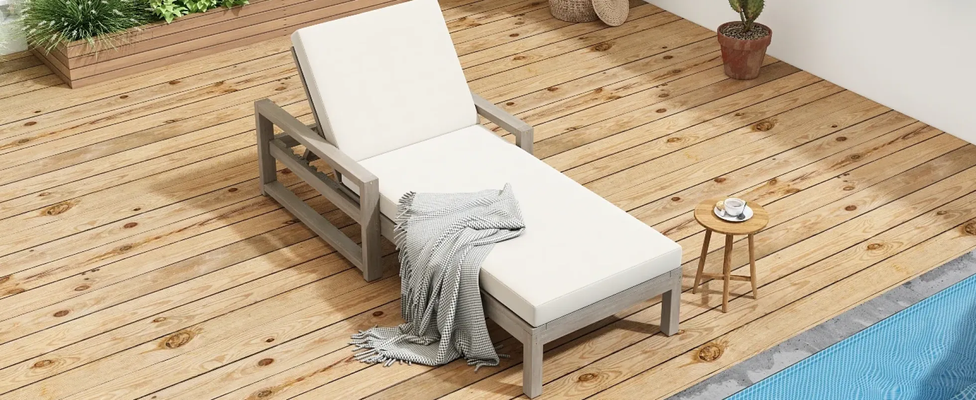 Outdoor Lounge Chair with Cushion & Adjustable Backrest