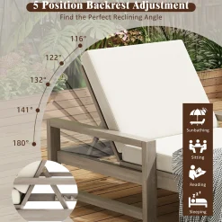 Outdoor Lounge Chair with Cushion & Adjustable Backrest