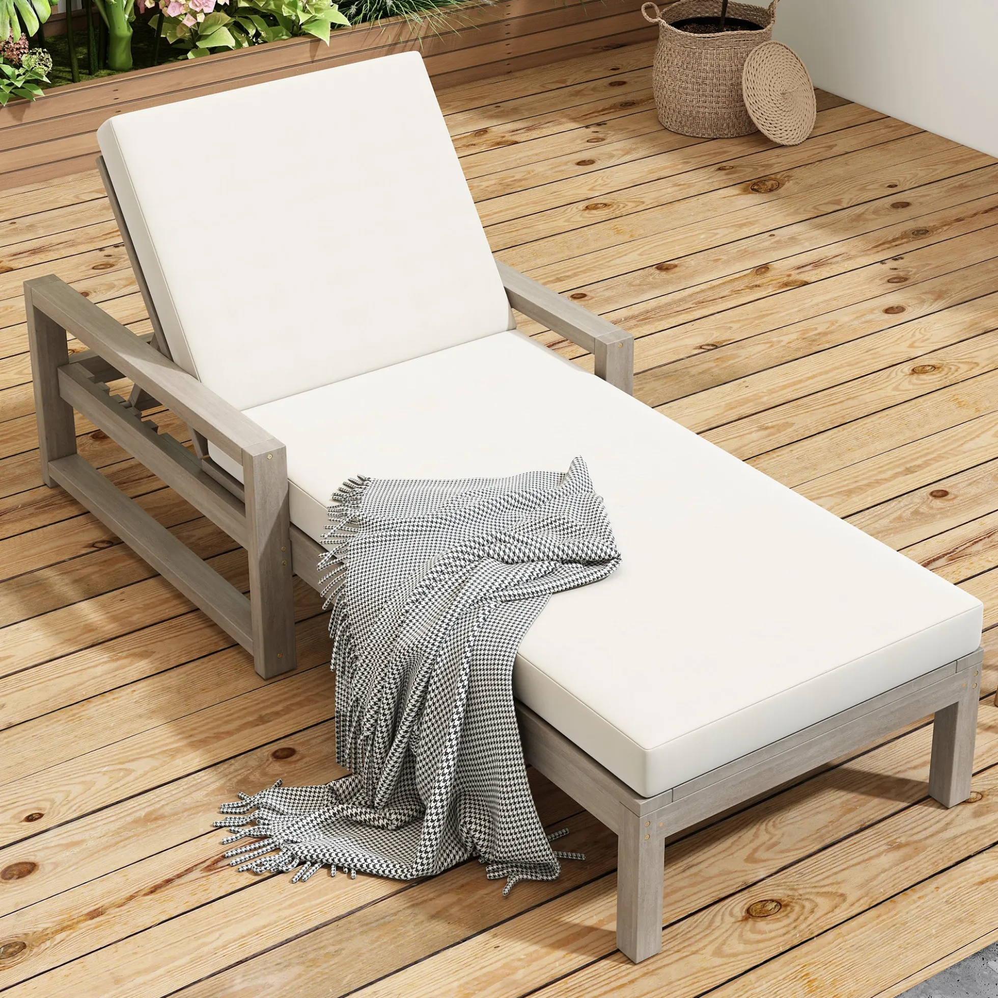 Outdoor Lounge Chair with Cushion & Adjustable Backrest