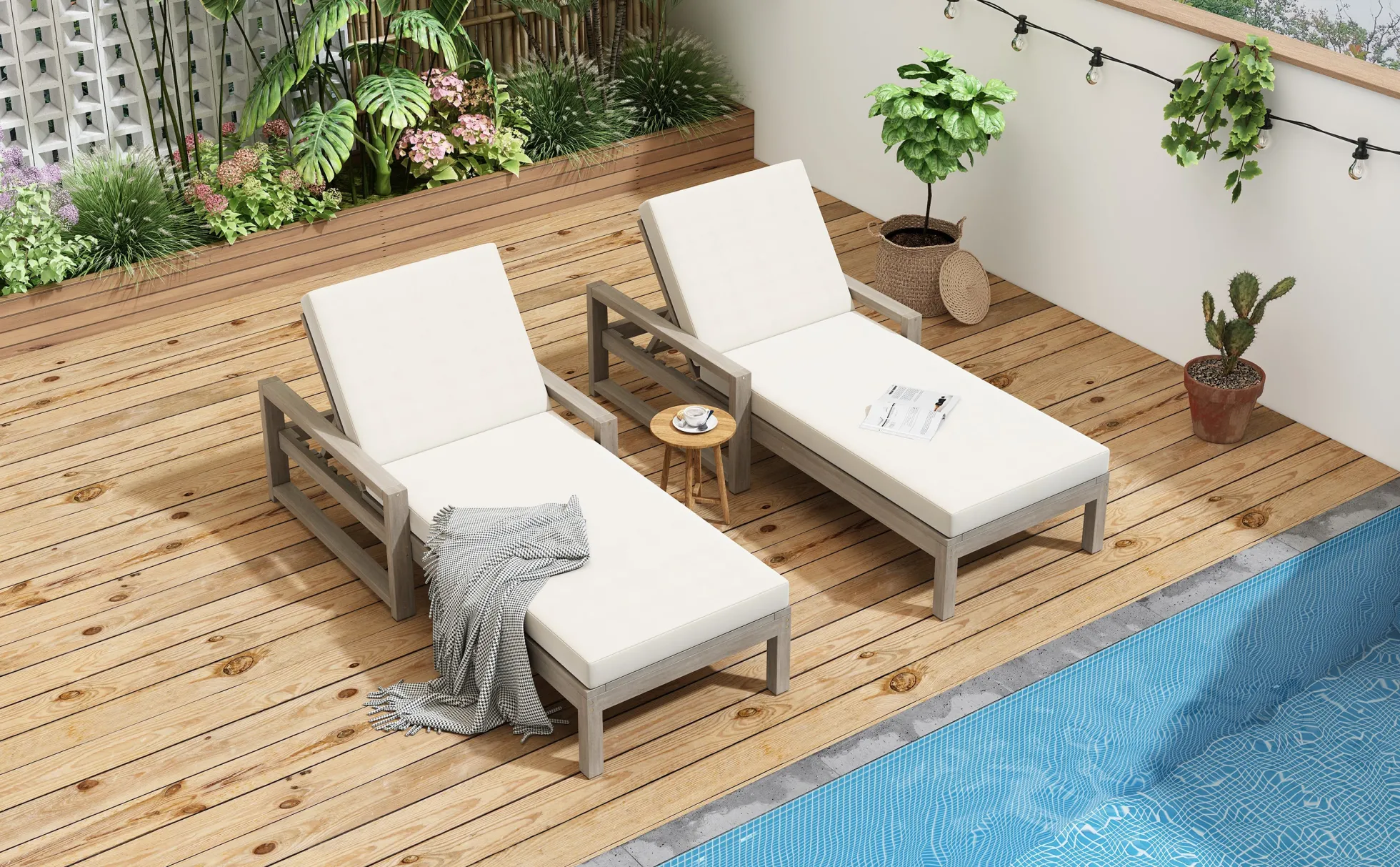 Outdoor Lounge Chair with Cushion & Adjustable Backrest