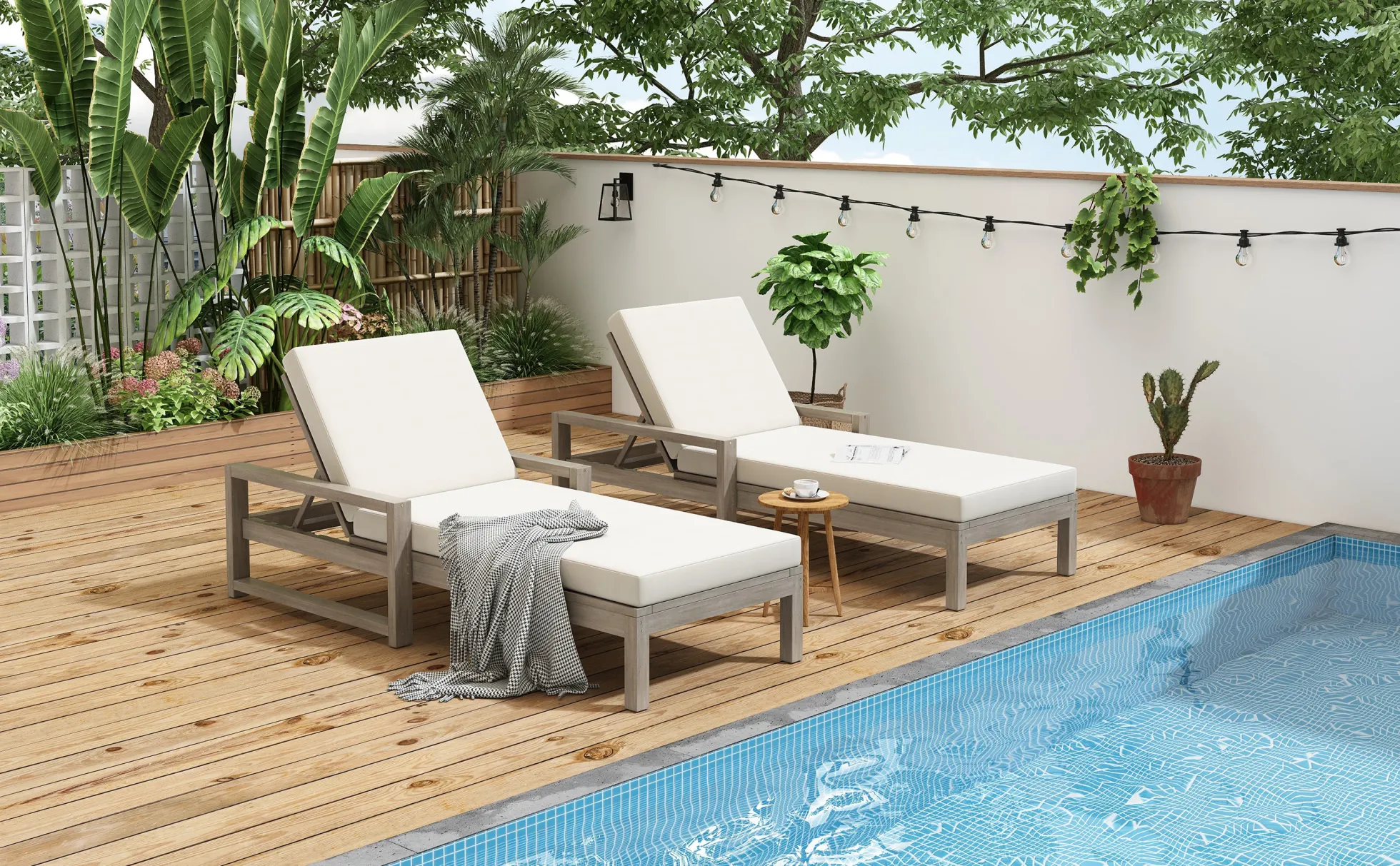 Outdoor Lounge Chair with Cushion & Adjustable Backrest