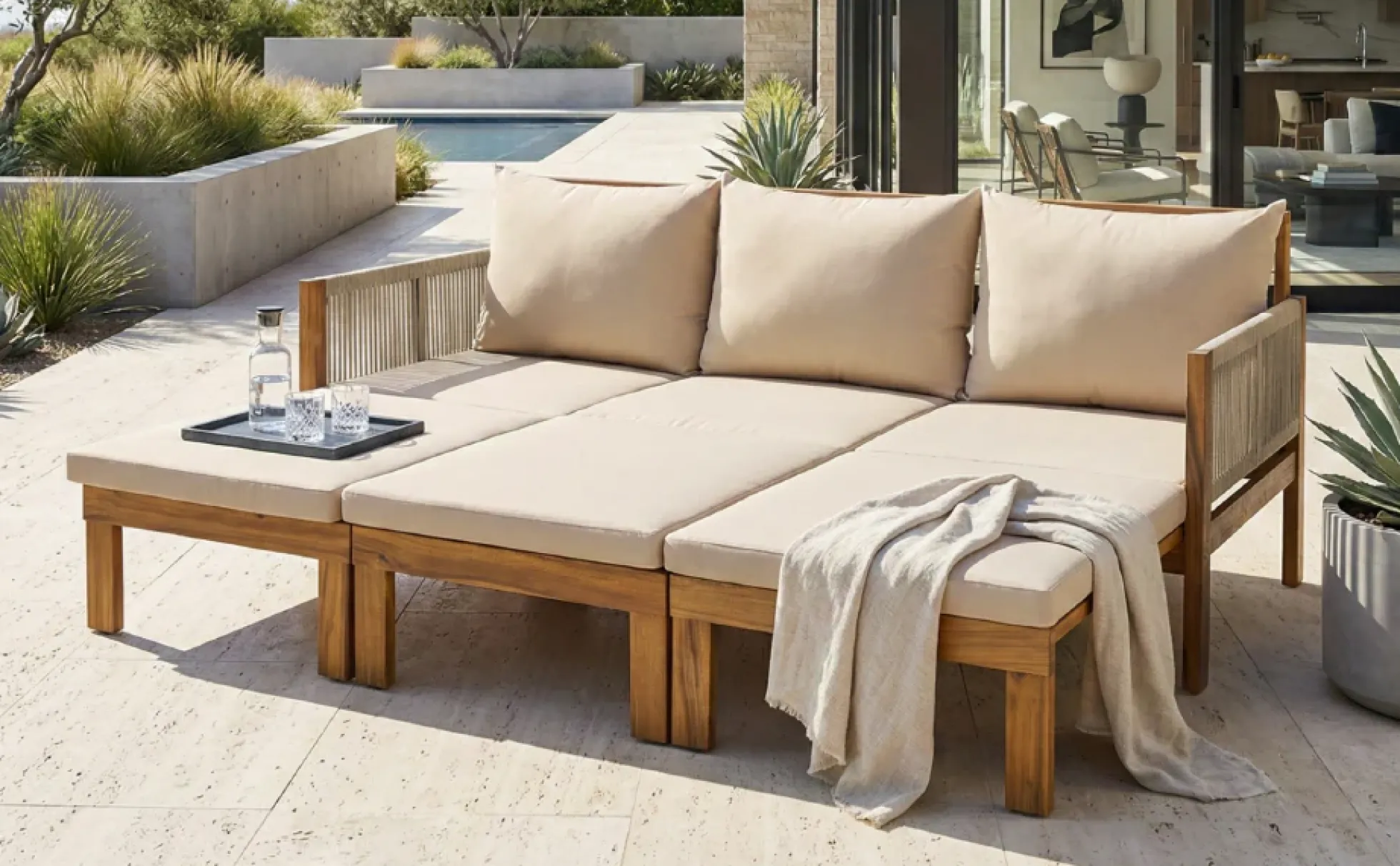Outdoor Patio 3 Seat Sunbed Daybed Couch