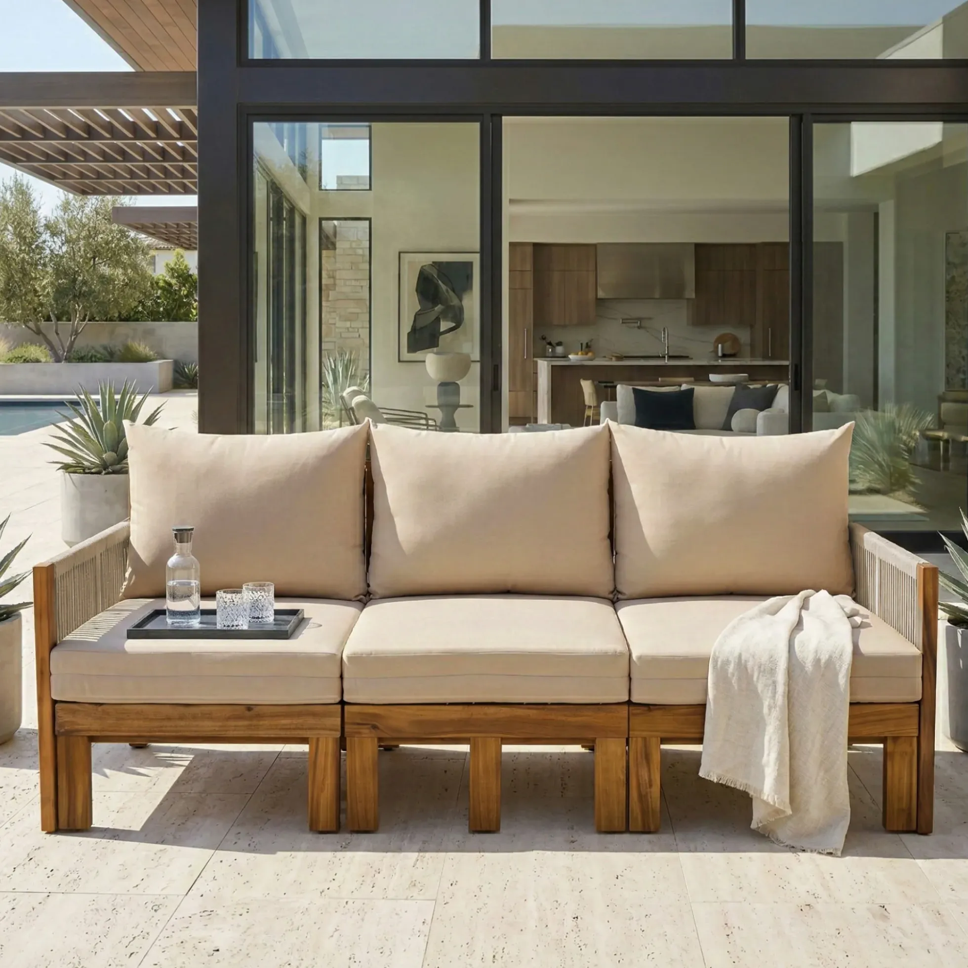 Outdoor Patio 3 Seat Sunbed Daybed Couch