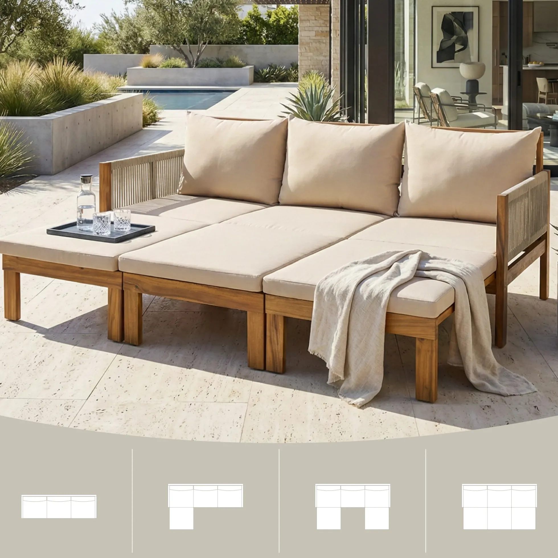 Outdoor Patio 3 Seat Sunbed Daybed Couch