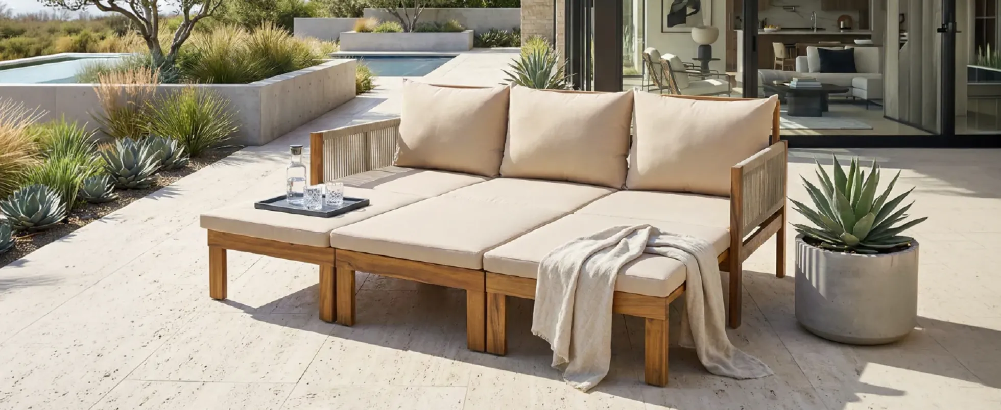 Outdoor Patio 3 Seat Sunbed Daybed Couch