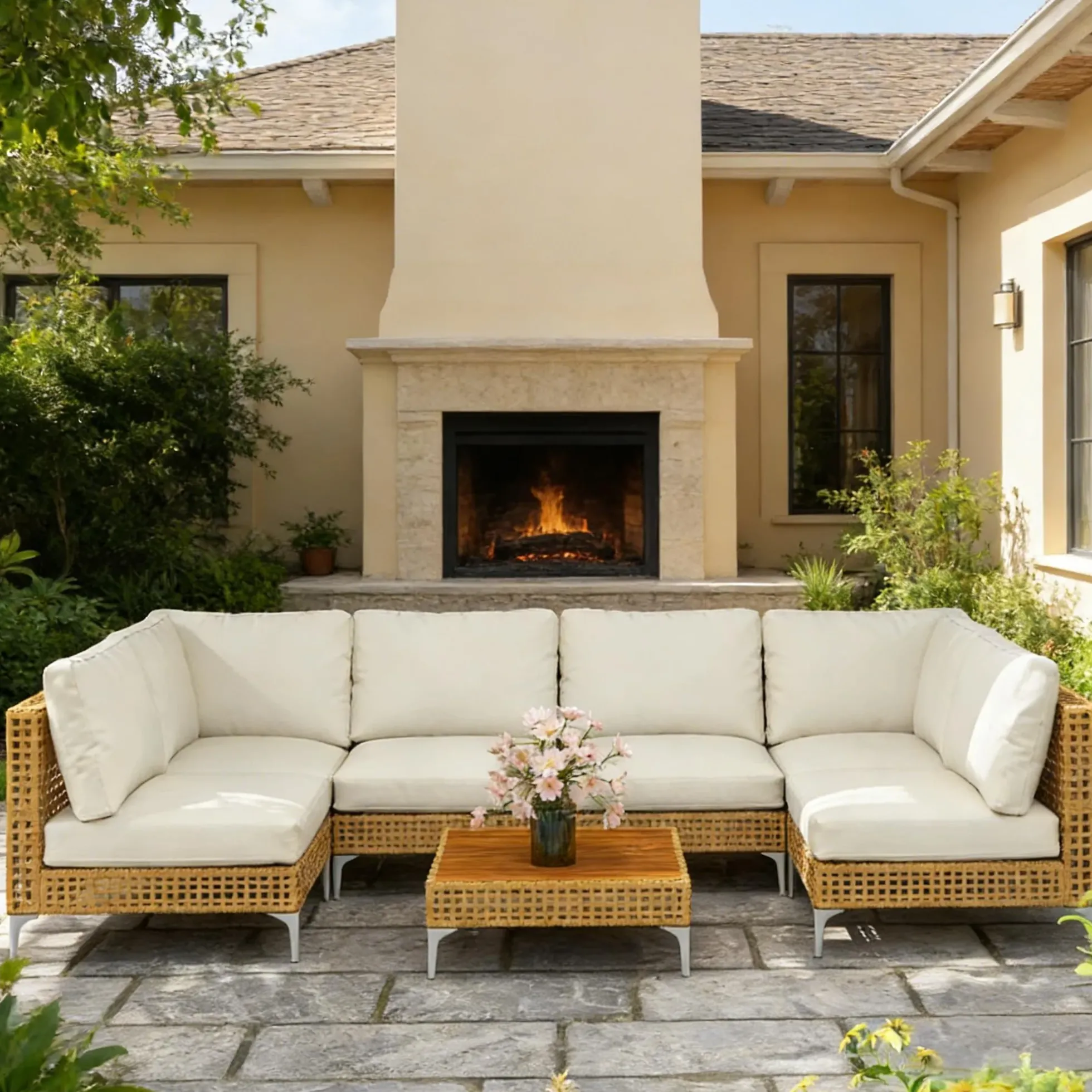 Outdoor Patio Modernist Modular Sectional Sofa 7 Piece Set