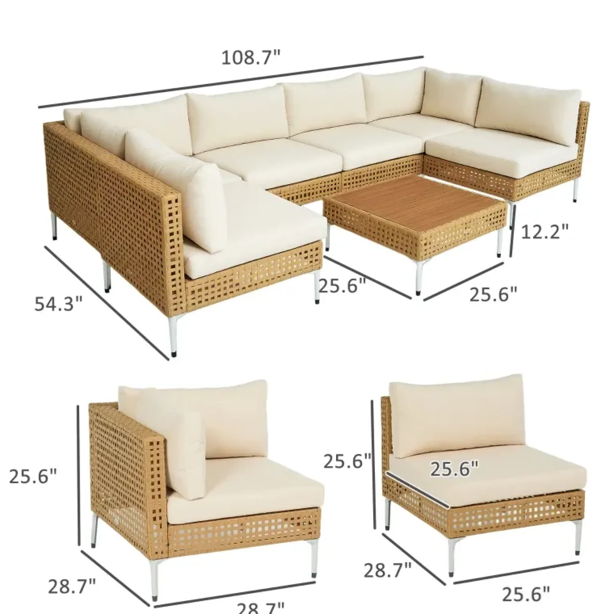 Outdoor Patio Modernist Modular Sectional Sofa 7 Piece Set