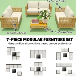 Outdoor Patio Modernist Modular Sectional Sofa 7 Piece Set