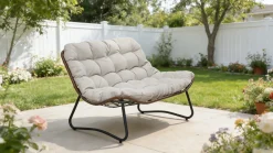 Outdoor Patio Papasan Loveseat Sofa with Luxury Thick Cushion