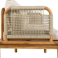 Outdoor Patio 3-piece Acacia Wood and Rope Sofa Set