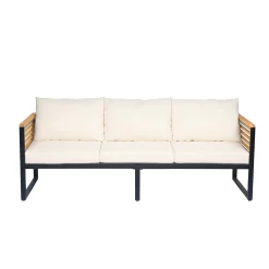 Outdoor Patio 3-piece Acacia Wood and Metal Sofa Set