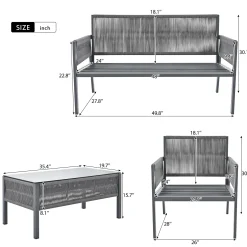 Outdoor Patio 4-Piece Rope Patio Furniture Set with Coffee Table