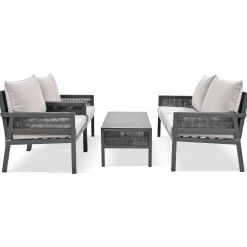 Outdoor Patio 4-Piece Rope Patio Furniture Set with Coffee Table