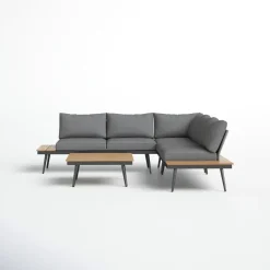 Outdoor Patio Sectional Sofa with Cushions & Table Set