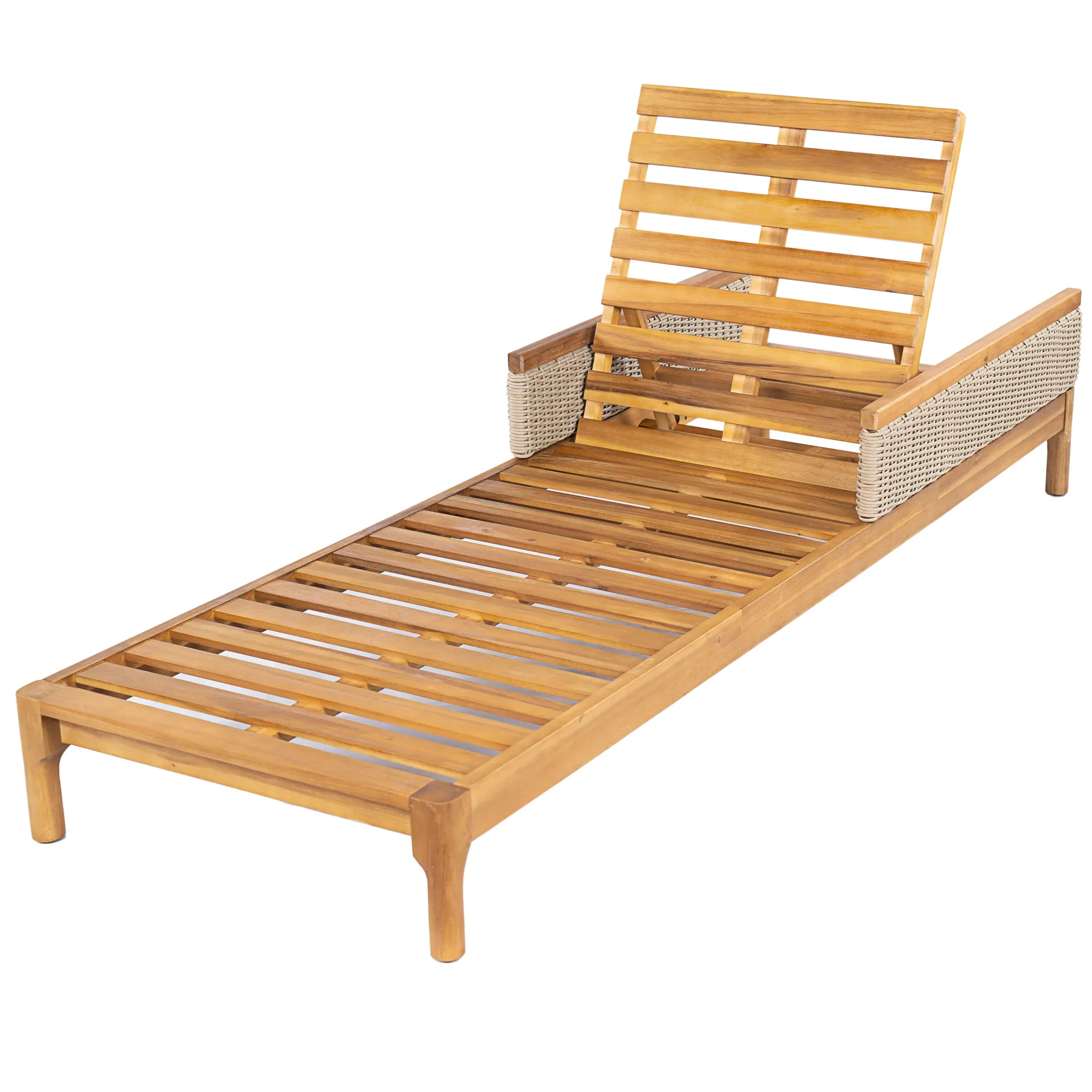 Outdoor Patio Solid Acacia Wood Sun Lounger with Cushions