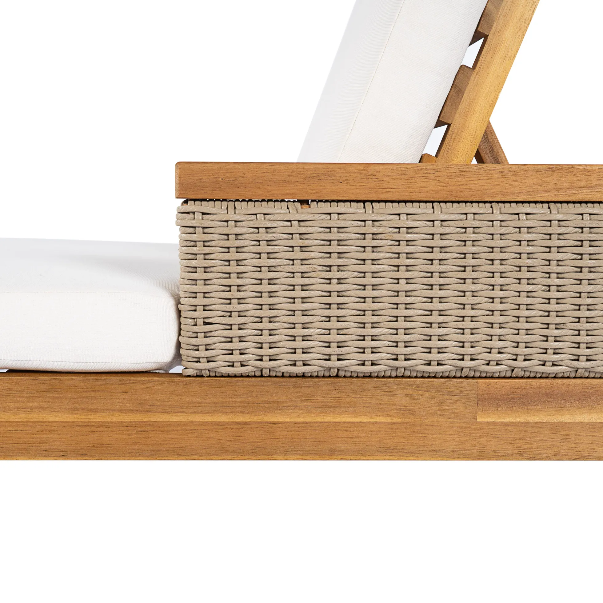 Outdoor Patio Solid Acacia Wood Sun Lounger with Cushions