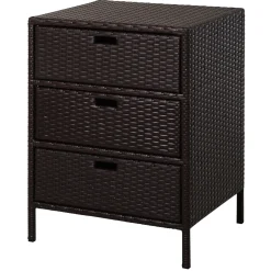 Outdoor Patio Wicker 3 Drawer Side Table for Storage