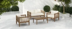 Outdoor Patio Wood 4-Piece Furniture Set with Coffee Table & Cushions