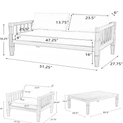 Outdoor Patio Wood 4-Piece Furniture Set with Coffee Table & Cushions