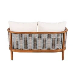 Outdoor Patio Woven Rope Tub Design 4 Seat Sofa Set with Soft Cushions & Table