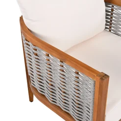 Outdoor Patio Woven Rope Tub Design 4 Seat Sofa Set with Soft Cushions & Table