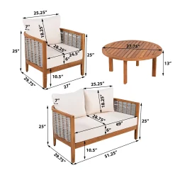 Outdoor Patio Woven Rope Tub Design 4 Seat Sofa Set with Soft Cushions & Table