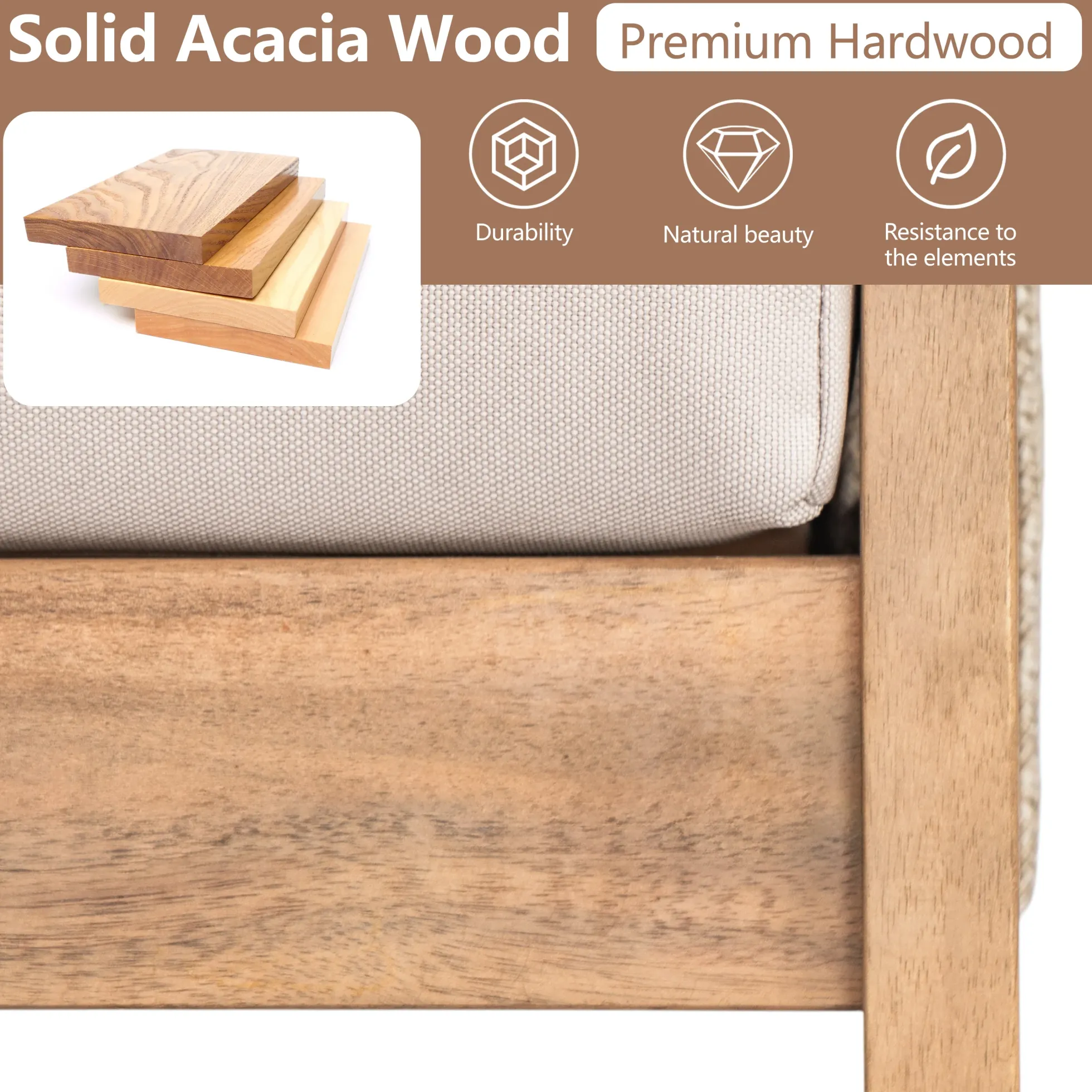 Outdoor 4pc Acacia Wood and Rope Sectional Patio Corner Set