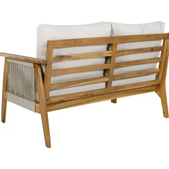 Outdoor 4pc Acacia Wood and Rope Sectional Patio Corner Set