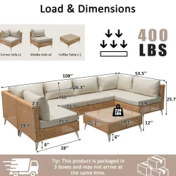 Outdoor 7-Piece Wicker Conversation Sectional Sofa Set with Cushions and Coffee Table