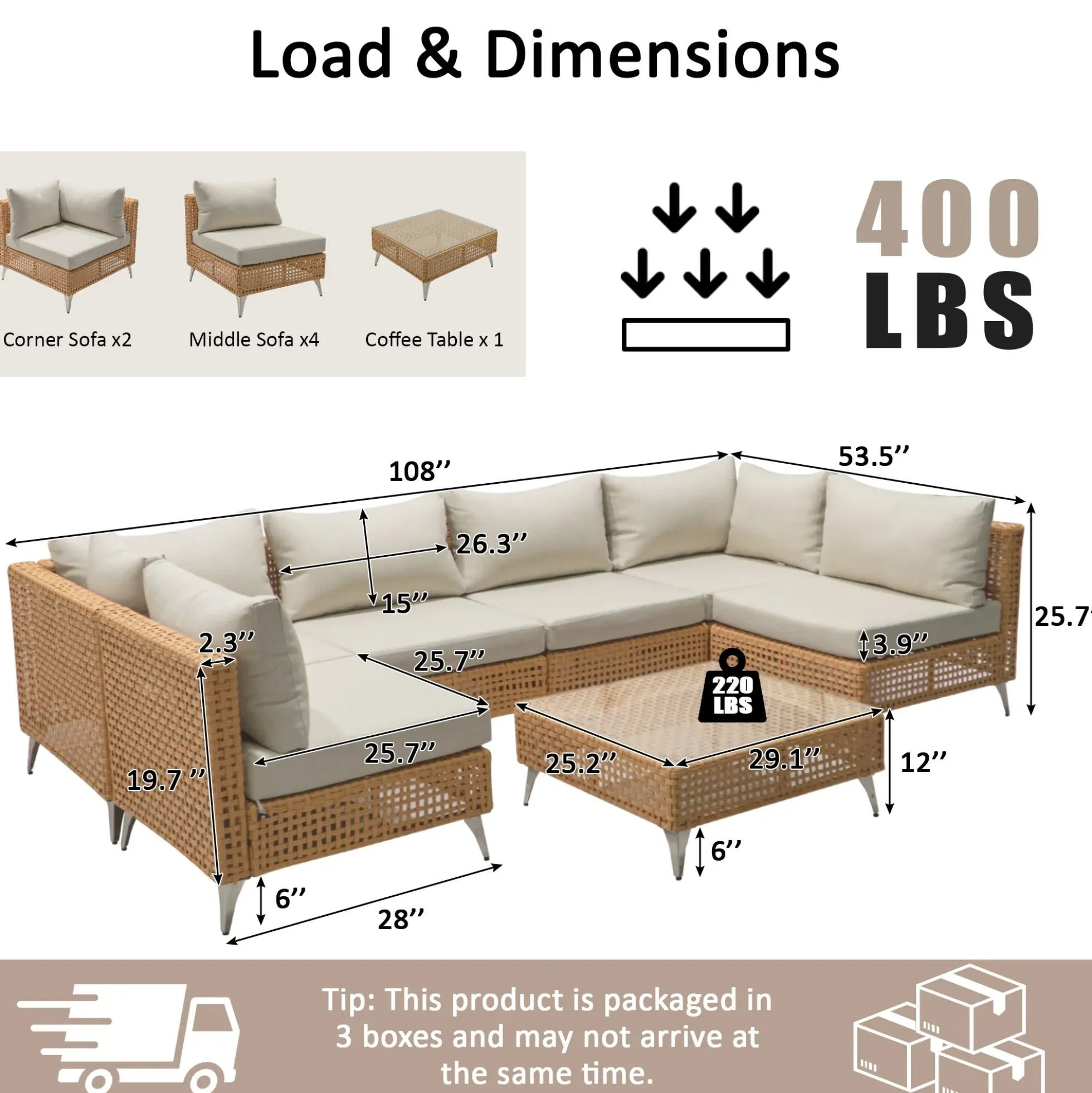 Outdoor 7-Piece Wicker Conversation Sectional Sofa Set with Cushions and Coffee Table