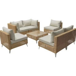 Outdoor 7-Piece Wicker Conversation Sectional Sofa Set with Cushions and Coffee Table