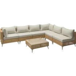 Outdoor 7-Piece Wicker Conversation Sectional Sofa Set with Cushions and Coffee Table