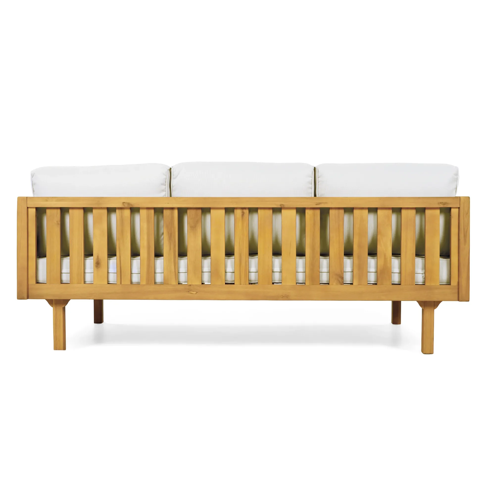 Outdoor Rope Detail Teak Wood 3 Seater Sofa Daybed Set with Light Grey Cushions & Table