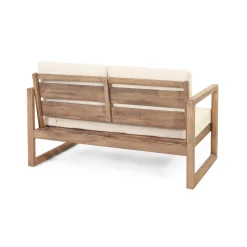 Outdoor Teak Wood Loveseat and Coffee Table Set with Cushions