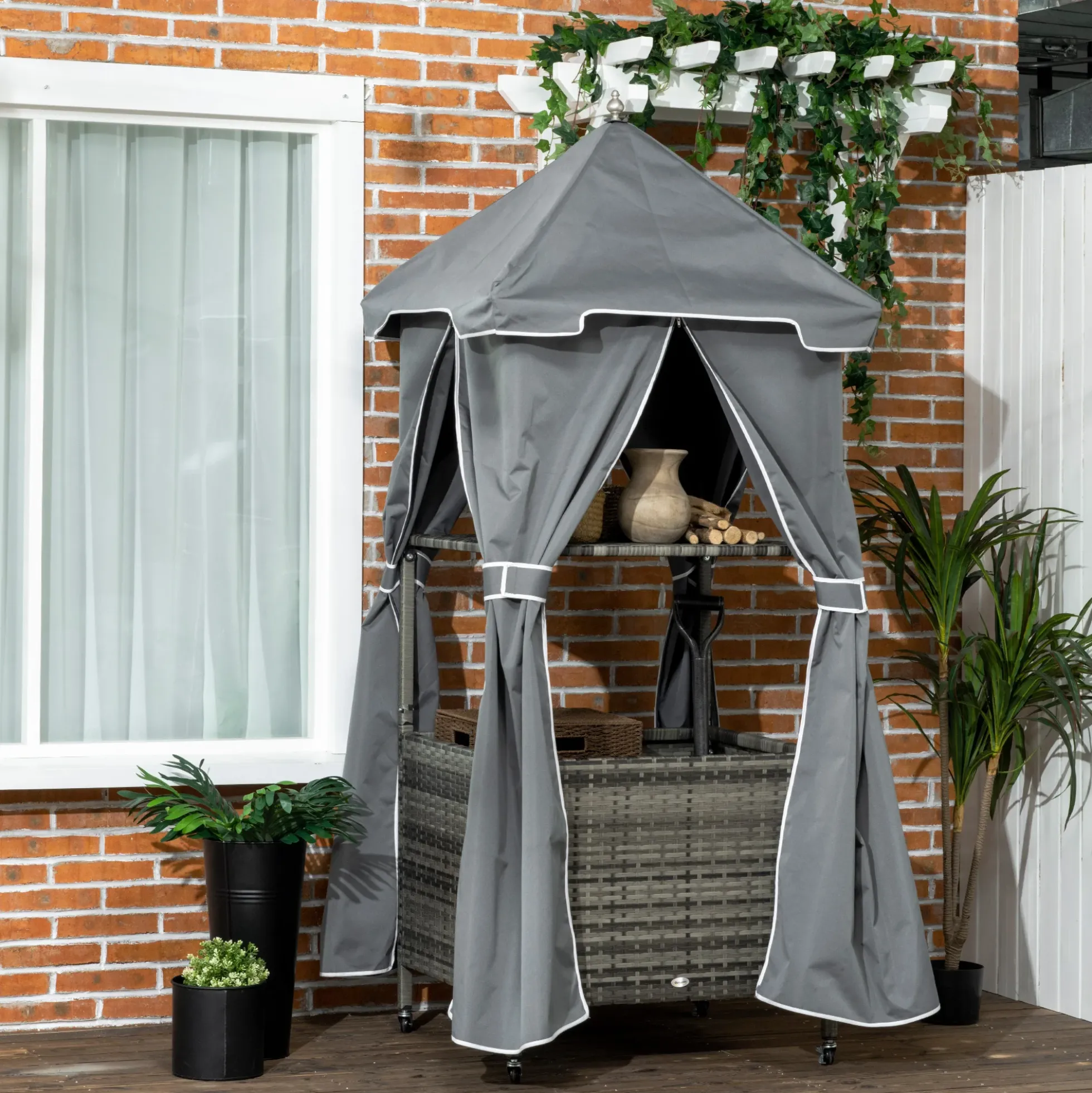 Outdoor Wicker Covered Poolside Towel Holder Rack with Storage