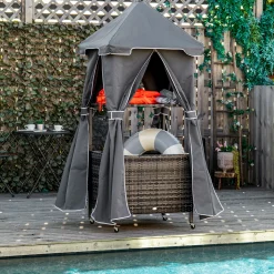 Outdoor Wicker Covered Poolside Towel Holder Rack with Storage