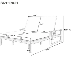 Outdoor Wide Double Lounge Chair with Adjustable Backrest with Removable Cushions