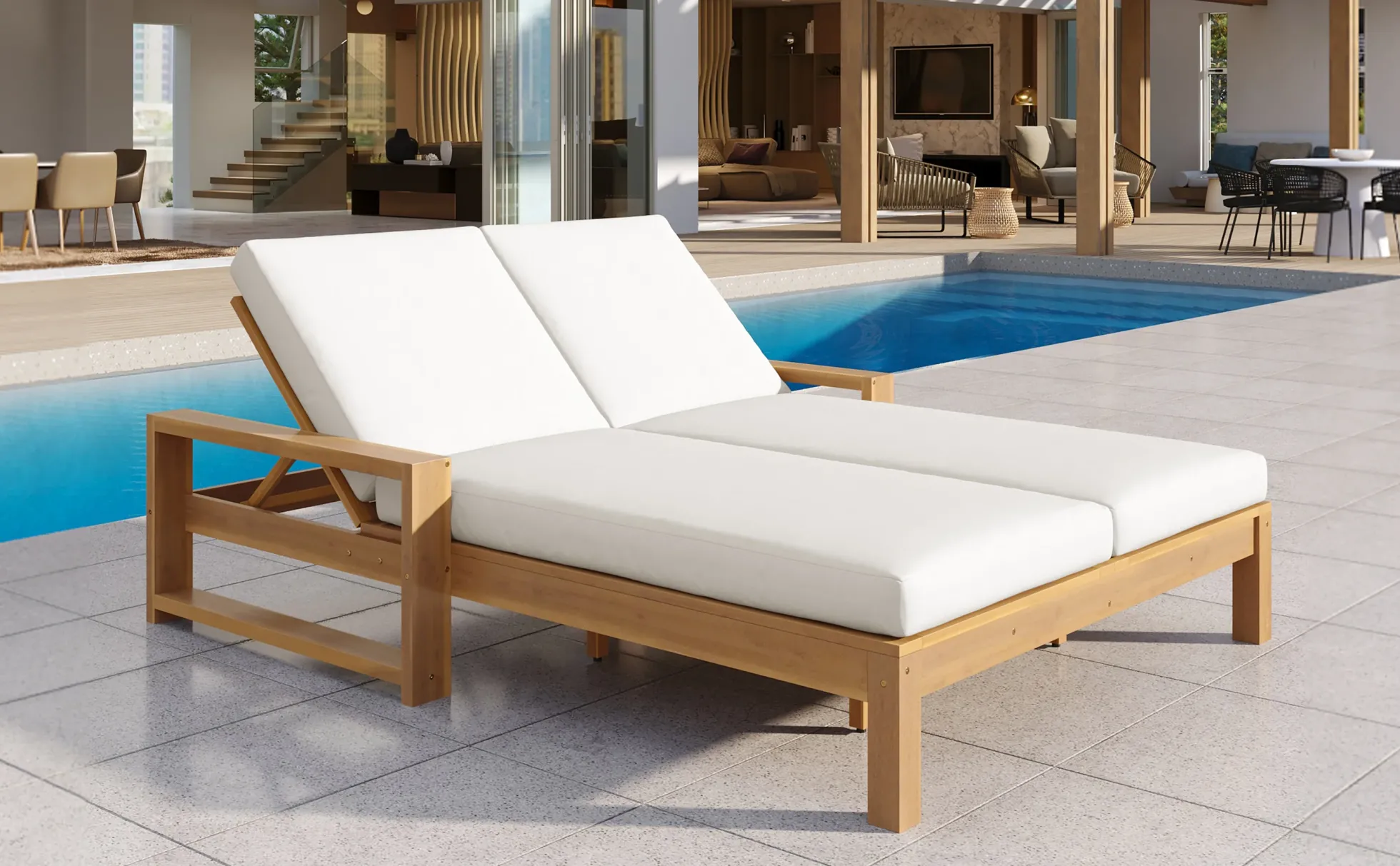 Outdoor Wide Double Lounge Chair with Adjustable Backrest with Removable Cushions
