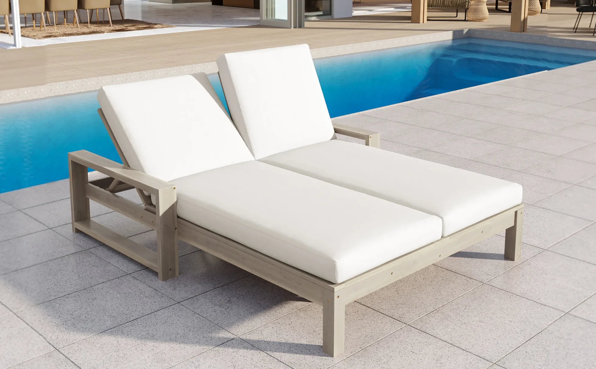 Outdoor Wide Double Lounge Chair with Adjustable Backrest with Removable Cushions