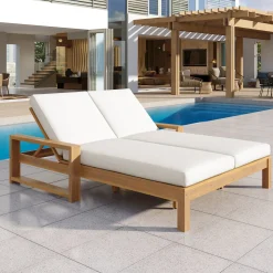 Outdoor Wide Double Lounge Chair with Adjustable Backrest with Removable Cushions