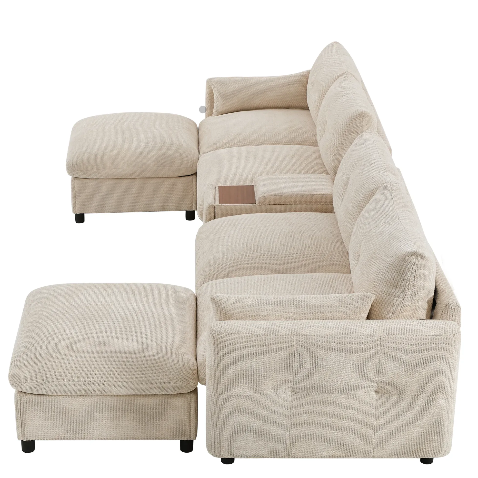 Oversized Chenille Modular Sectional Sofa with Console and Two Storage Ottomans