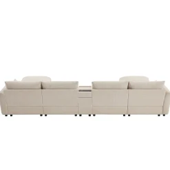 Oversized Chenille Modular Sectional Sofa with Console and Two Storage Ottomans