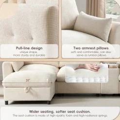 Oversized Chenille Modular Sectional Sofa with Console and Two Storage Ottomans