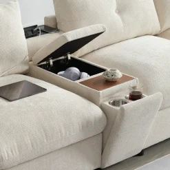Oversized Chenille Modular Sectional Sofa with Console and Two Storage Ottomans