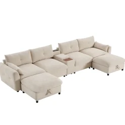 Oversized Chenille Modular Sectional Sofa with Console and Two Storage Ottomans