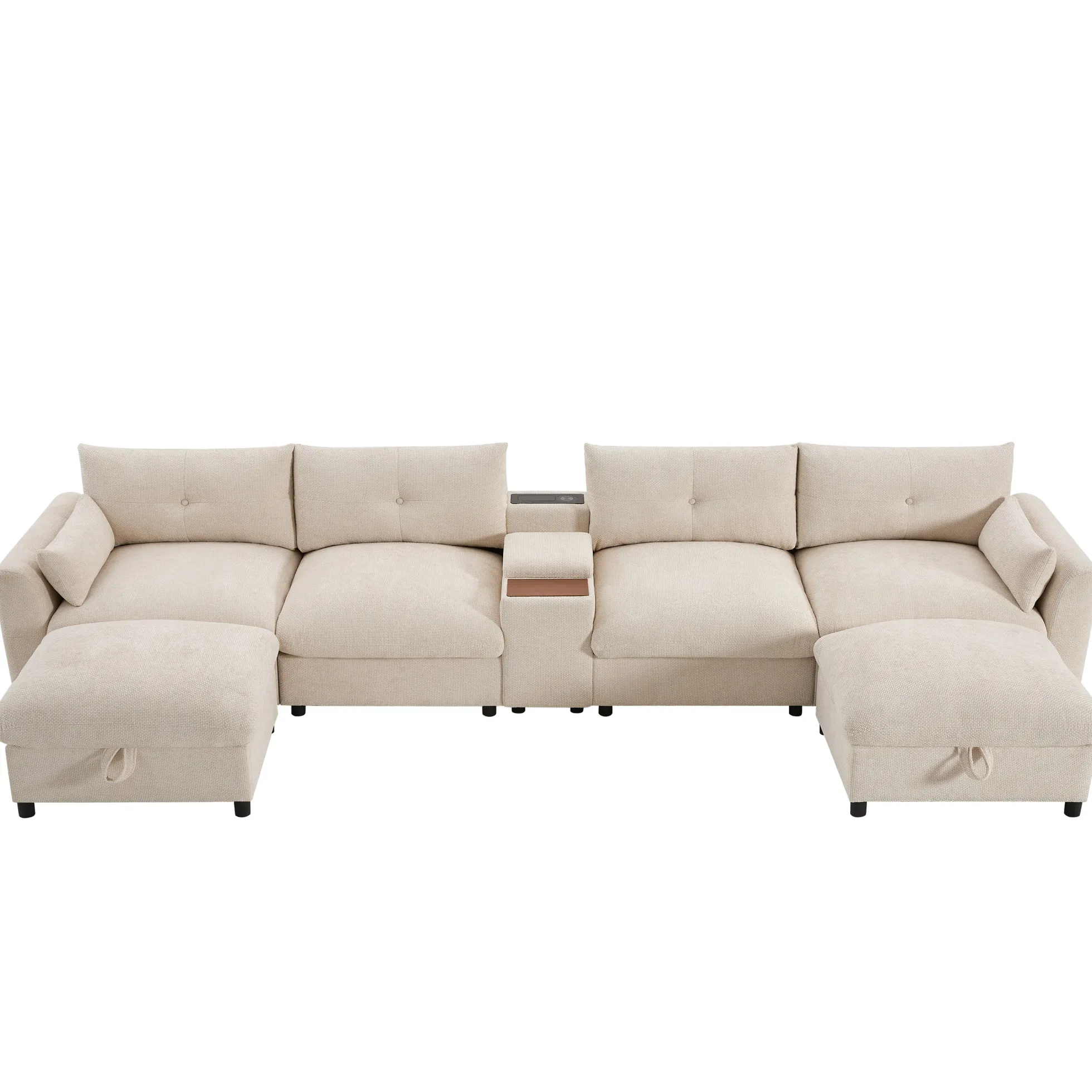 Oversized Chenille Modular Sectional Sofa with Console and Two Storage Ottomans