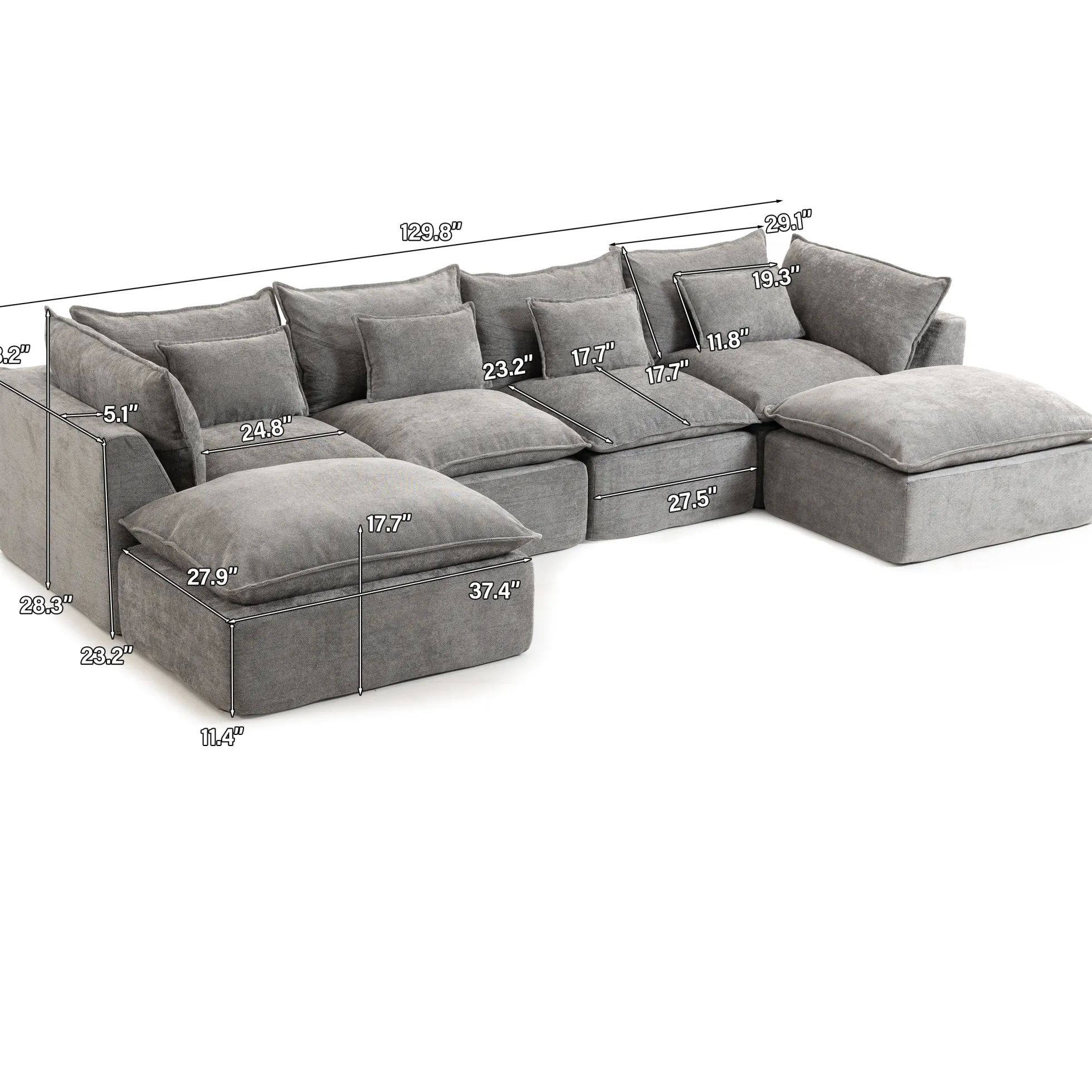 Oversized Cloud Modular 129.8"in Sectional Sofa