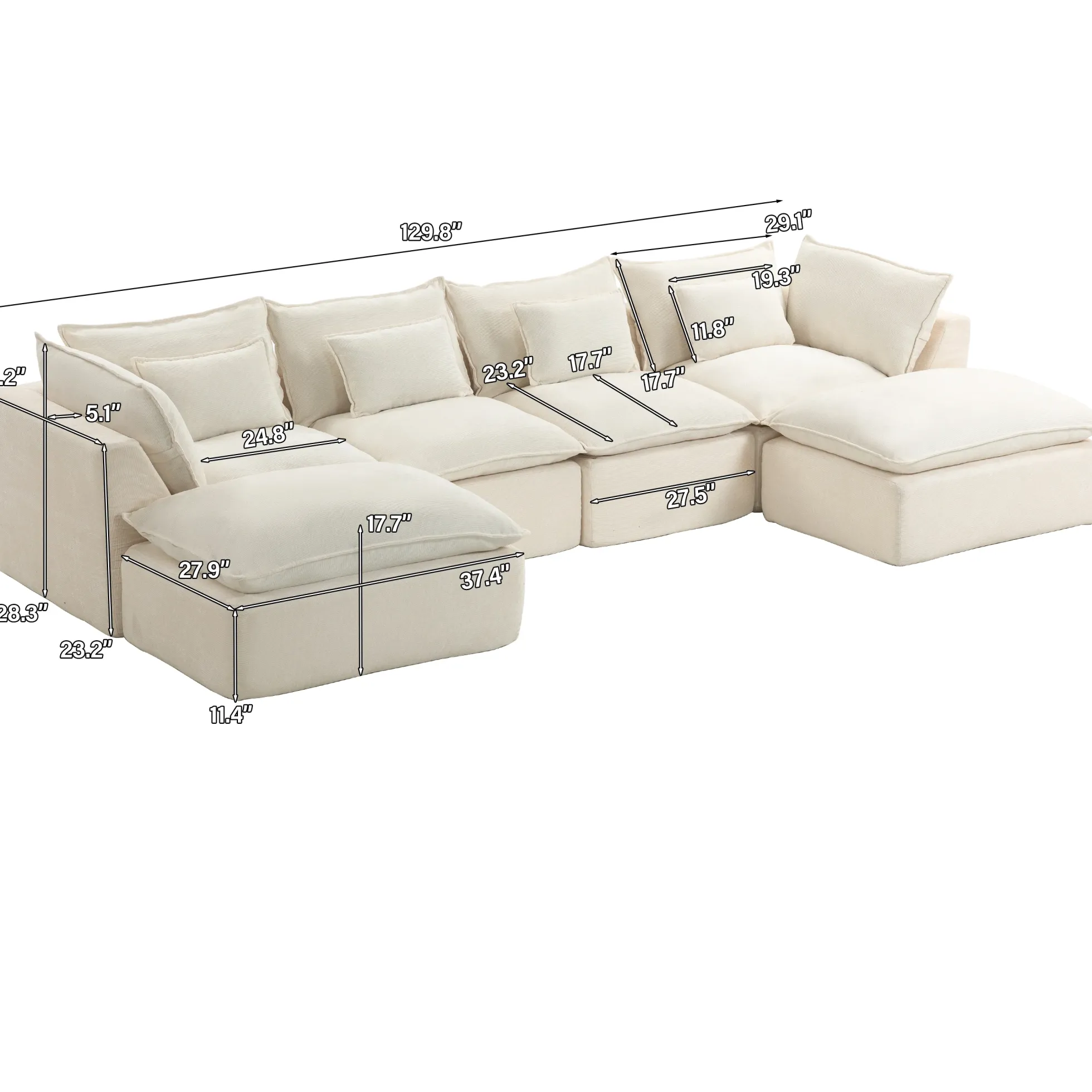 Oversized Cloud Modular 129.8"in Sectional Sofa