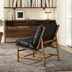 Oxford 26.5' Noir Black Leather Mid-Century Modern Accent Chair
